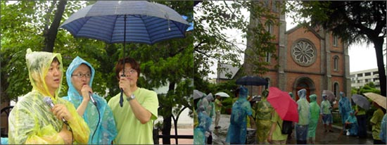 서양의 오래된 건축물인 계산성당을 둘러보고 있다 